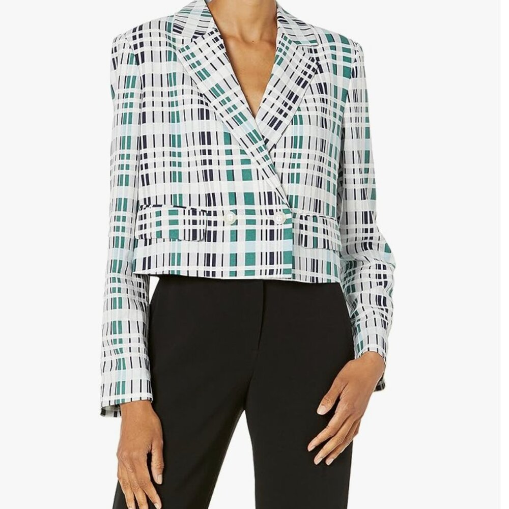 BCBGMaxAzria Green Plaid Cropped Blazer M